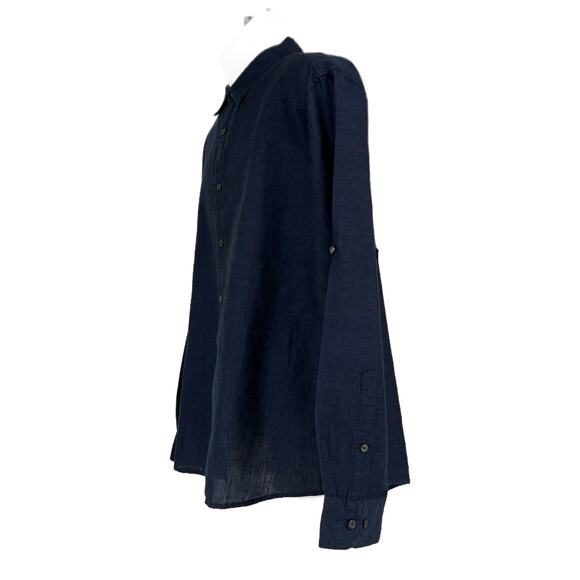Perry Ellis Men's Untucked Roll Sleeve Linen Shirt in Navy Size XXL - Picture 5 of 6